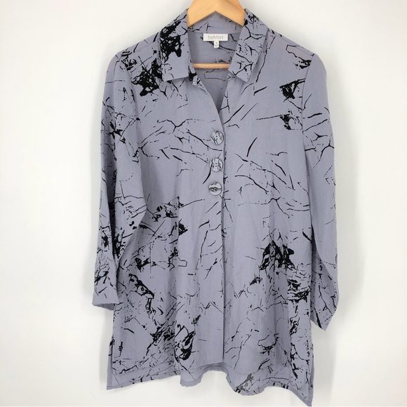Habitat Womens Button Up Top Medium Light Purple Crackle Print Abstract - Picture 1 of 13